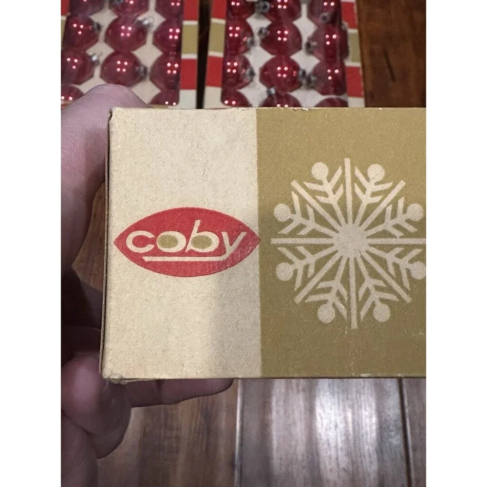 Lot of (36) Vintage Coby Glass Red 2-1/4” Round Christmas Tree Ornaments in Box